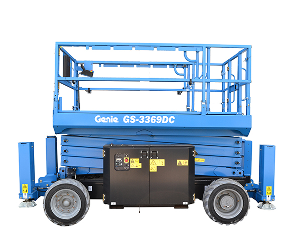 GS-3369-Close-Up xe nâng người cắt kéo 12M bánh địa hình