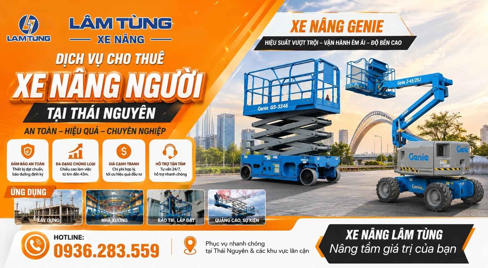 dịch vụ cho thuê xe nâng người tại thái nguyên- xe nâng lâm tùng