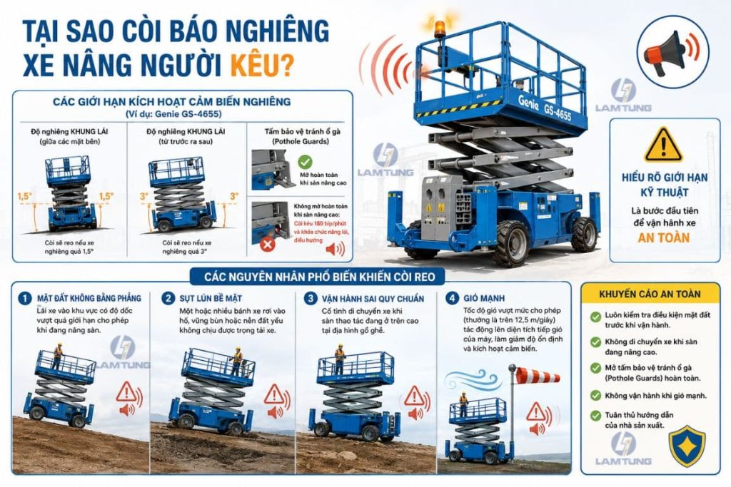 còi báo nghiêng xe nâng người kêu
