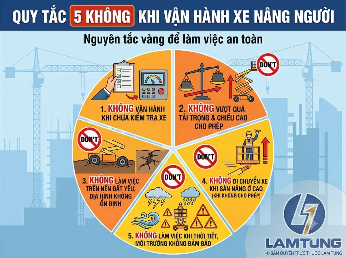 Nguyên tắc 5 không khi vận hành xe nâng người