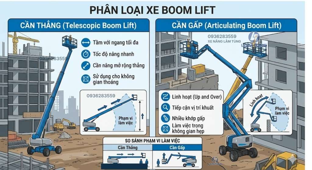 phân loại xe nâng người boom lift