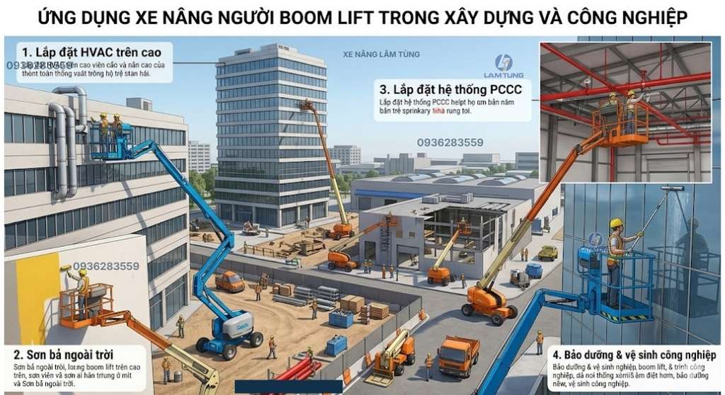 Ứng dụng của xe nâng người boom lift trong xây dựng